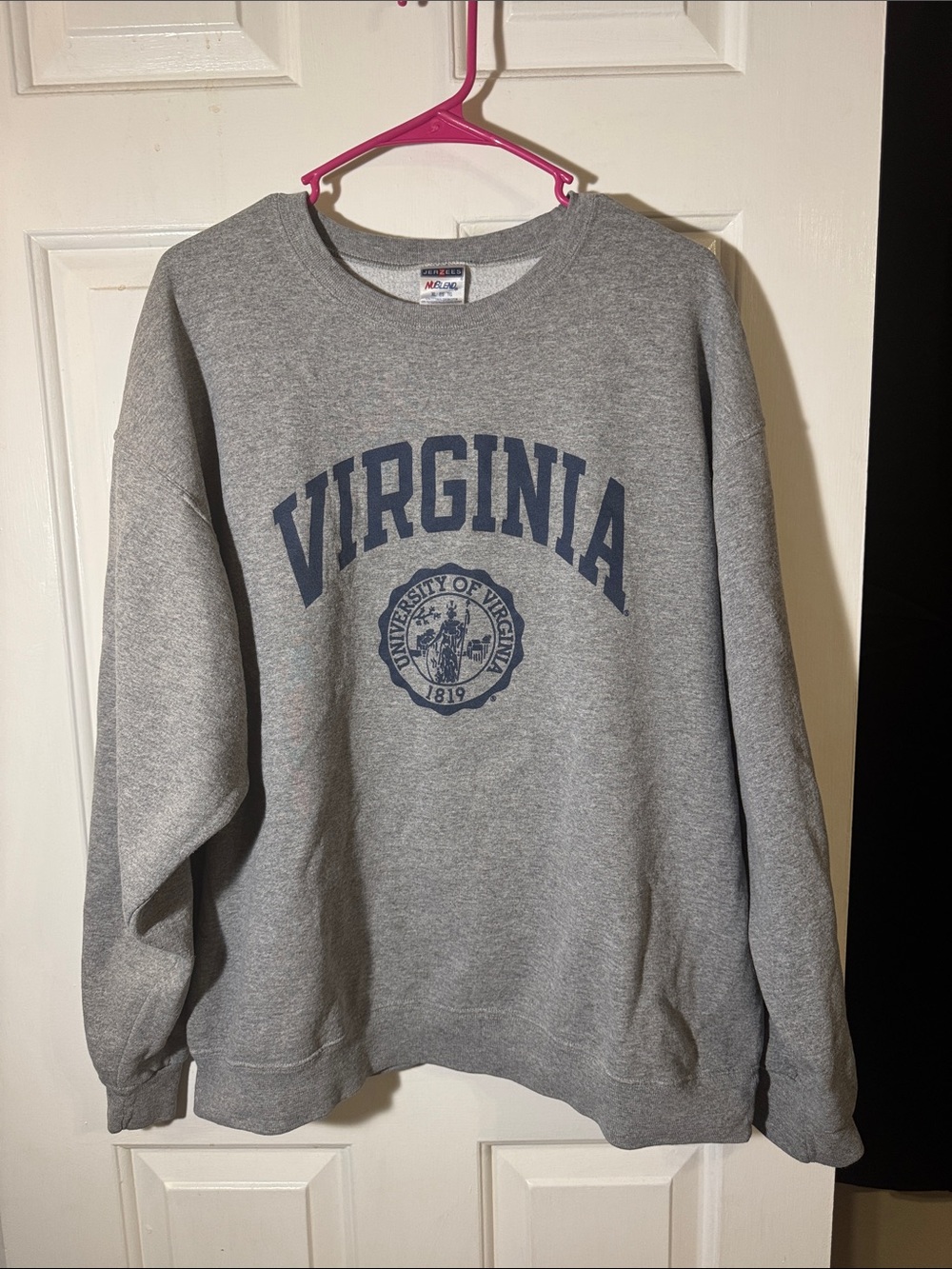 Jerzees Gray Crewneck Sweatshirt with Navy University of Virginia Print